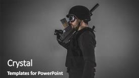  Presentation with gun - Amazing theme having war soft - guard airsoft player with gun backdrop and a  colored foreground