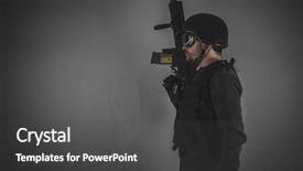  Presentation with gun - Slides having war soft - guard airsoft player with gun background and a  colored foreground