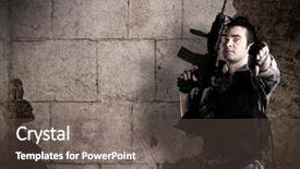  Presentation with war - Colorful slide deck enhanced with war soft - young soldier with rifle backdrop and a tawny brown colored foreground