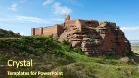  Presentation with castle - Audience pleasing slide deck consisting of war spanish - peracense castle x-xi centuries backdrop and a tawny brown colored foreground