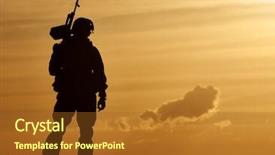  Presentation with gun - Colorful slides enhanced with war terrorism - military soldier silhouette with machine backdrop and a tawny brown colored foreground