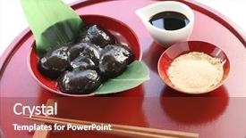  Presentation with starch - Cool new slide deck with warabimochi pudding made from bracken starch traditonal japanese confectionery backdrop and a tawny brown colored foreground