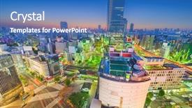  Presentation with city japan - PPT theme featuring ward skyline in the distance background and a teal colored foreground