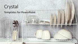  Presentation with tableware - Colorful theme enhanced with ware house - different tableware and cutlery backdrop and a light gray colored foreground