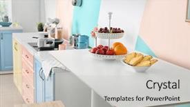  Presentation with fruits - Cool new presentation design with ware house - fruits on table in modern backdrop and a  colored foreground