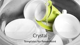  Presentation with pile - Theme with ware house - pile of dishes in sink background and a  colored foreground