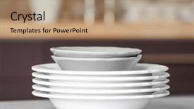  Presentation with stack - PPT theme enhanced with ware house - stack of plates on table background and a  colored foreground