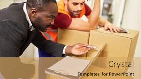  Presentation with shipping - Slide deck with warehouse-clerk-and-entrepreneur background and a yellow colored foreground