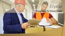  Presentation with foreman - Audience pleasing slide deck consisting of warehouse-clerk-and-foreman-check backdrop and a soft green colored foreground