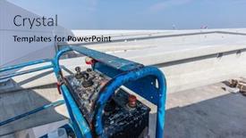  Presentation with construction work - Presentation design consisting of warehouse-construction-operating-panel background and a light blue colored foreground