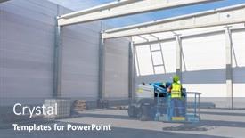  Presentation with construction work - Colorful slide set enhanced with warehouse-construction-site-worker-operating backdrop and a gray colored foreground