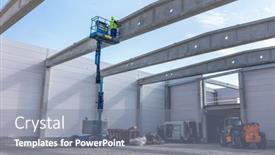  Presentation with construction work - Audience pleasing PPT theme consisting of warehouse-construction-site-worker-operating backdrop and a gray colored foreground