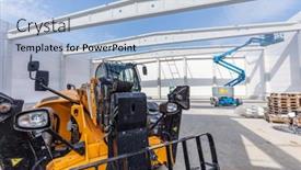  Presentation with vehicles - Cool new slide deck with warehouse-construction-with-industrial-vehicles backdrop and a light blue colored foreground