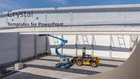  Presentation with construction work - Slide deck with warehouse-construction-with-industrial-vehicles background and a teal colored foreground