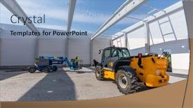  Presentation with vehicles - Cool new PPT layouts with warehouse-construction-with-industrial-vehicles backdrop and a light blue colored foreground