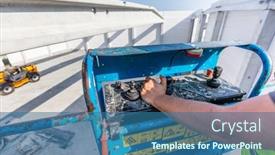  Presentation with construction work - Amazing slide set having warehouse-construction-worker-operating backdrop and a ocean colored foreground