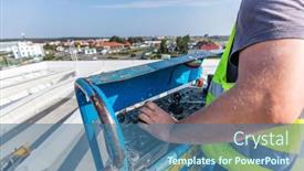  Presentation with construction work - Cool new presentation theme with warehouse-construction-worker-operating backdrop and a ocean colored foreground