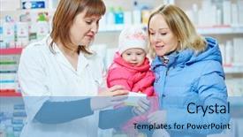  Presentation with family health - Beautiful PPT layouts featuring warehouse customer service - pharmacist chemist woman demonstrating vitamin backdrop and a light blue colored foreground
