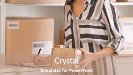  Presentation with home office - Slide deck consisting of warehouse customer service - young woman preparing parcel background and a coral colored foreground