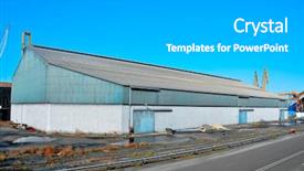  Presentation with industrial park - Audience pleasing PPT theme consisting of warehouse in a industrial park backdrop and a light gray colored foreground