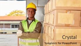  Presentation with training - Presentation enhanced with warehouse in shipping a freight background and a yellow colored foreground