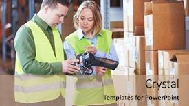  Presentation with barcode - Amazing presentation having warehouse management system worker backdrop and a coral colored foreground