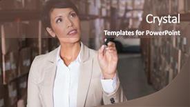  Presentation with inventory - Audience pleasing presentation theme consisting of warehouse manager checking her inventory backdrop and a  colored foreground