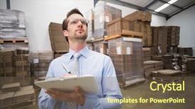  Presentation with inventory - Beautiful PPT theme featuring warehouse manager checking his inventory backdrop and a tawny brown colored foreground