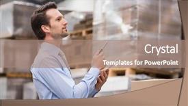  Presentation with inventory management - Slide deck consisting of warehouse manager checking his inventory background and a coral colored foreground