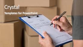  Presentation with dispatch - Colorful PPT theme enhanced with warehouse manager signing dispatch sheet backdrop and a coral colored foreground