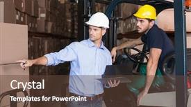  Presentation with forklift - Beautiful presentation theme featuring warehouse manager talking with forklift backdrop and a tawny brown colored foreground
