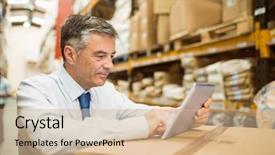  Presentation with teachers working around a table - Colorful slide set enhanced with warehouse manager working on tablet backdrop and a coral colored foreground