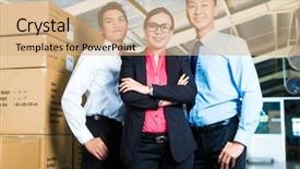  Presentation with warehouse - Cool new PPT theme with warehouse of a forwarding backdrop and a coral colored foreground