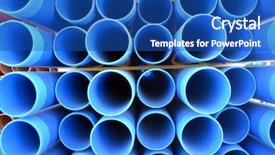  Presentation with industrial plastic - Cool new PPT theme with warehouse of finished plastic pipes backdrop and a ocean colored foreground
