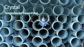  Presentation with industrial plastic - Slides enhanced with warehouse of finished plastic pipes background and a ocean colored foreground
