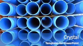  Presentation with industrial plastic - Audience pleasing PPT theme consisting of warehouse of finished plastic pipes backdrop and a cobalt blue colored foreground