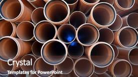  Presentation with plastic industrial - Slides featuring warehouse of finished plastic pipes background and a tawny brown colored foreground