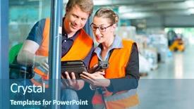  Presentation with logistics warehouse - Beautiful PPT theme featuring warehouse of freight forwarding company backdrop and a ocean colored foreground