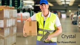  Presentation with company - Theme having warehouse of freight forwarding background and a coral colored foreground