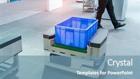  Presentation with robot - Colorful PPT theme enhanced with warehouse robot car assembly backdrop and a seafoam green colored foreground