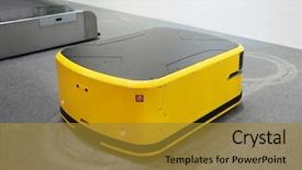  Presentation with robot - Audience pleasing slide deck consisting of warehouse robot car assembly backdrop and a gold colored foreground