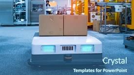  Presentation with robot - Colorful presentation theme enhanced with warehouse robot car carries cardboard backdrop and a ocean colored foreground