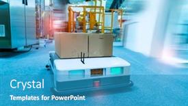  Presentation with robot - Audience pleasing theme consisting of warehouse-robot-car-carries-cardboard backdrop and a teal colored foreground