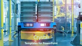  Presentation with robot - Audience pleasing theme consisting of warehouse-robot-car-carries-cardboard backdrop and a ocean colored foreground