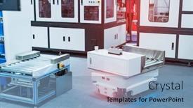  Presentation with robot - Cool new presentation theme with warehouse-robot-car-carries-cardboard backdrop and a teal colored foreground