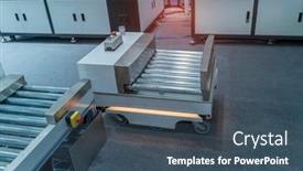  Presentation with cardboard - Colorful slide deck enhanced with warehouse-robot-car-carries-cardboard backdrop and a ocean colored foreground