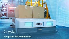  Presentation with cardboard - Colorful PPT theme enhanced with warehouse-robot-car-carries-cardboard backdrop and a ocean colored foreground