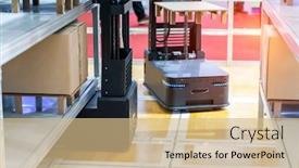  Presentation with cardboard - Colorful slides enhanced with warehouse-robot-car-carries-cardboard backdrop and a coral colored foreground