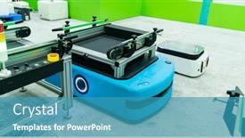  Presentation with warehouse - Presentation theme consisting of warehouse-robot-car-carries-cardboard background and a teal colored foreground