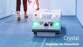  Presentation with cardboard - Theme consisting of warehouse-robot-car-carries-cardboard background and a teal colored foreground